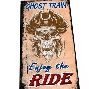 Geisterbahn-Weinlese-Rummelplatz-Karneval-Schild, Retro-Vintage-Stil, Vergnügungspark, Geisterbahn-Fahrt-Schild, Spukhaus-Fahrt-Schild