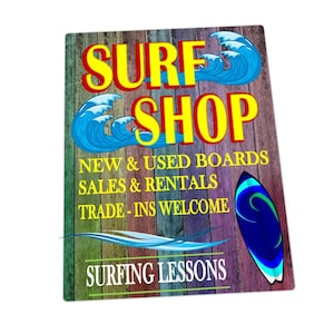 Surf Shop Metal Sign, Surfers Shop Sign, Beach Surf Shop, Beach Side Surf Shop Sign