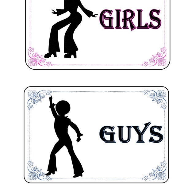 Disco Dance Toilet Door Signs Dancer Clubbing Toilet Door Signs each 10cm x 15cm Aluminium Plaques Door Signs ( PAIR) )