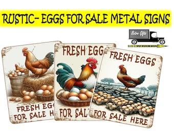 Rustic Fresh Eggs Farm Metal Sign, Vintage style Aged effects Rustic Eggs Chicken Metal Sign, Metal Farmers Farm Sign