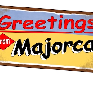Majorca Retro Sign Vintage Style Metal Sign 15cm x 29cm Metal Sign Aged Metal Sign Holiday Sign