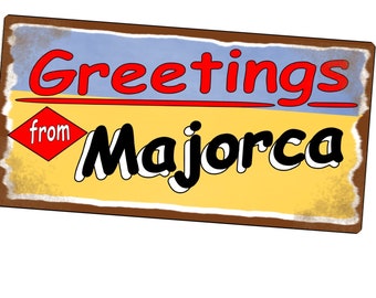 Majorca Retro Sign Vintage Style Metal Sign 15cm x 29cm Metal Sign Aged Metal Sign Holiday Sign