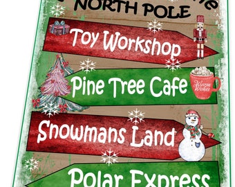 Christmas Sign North Pole Santa's Workshop Christmas Retro Vintage Style Metal Sign Wall Plaque