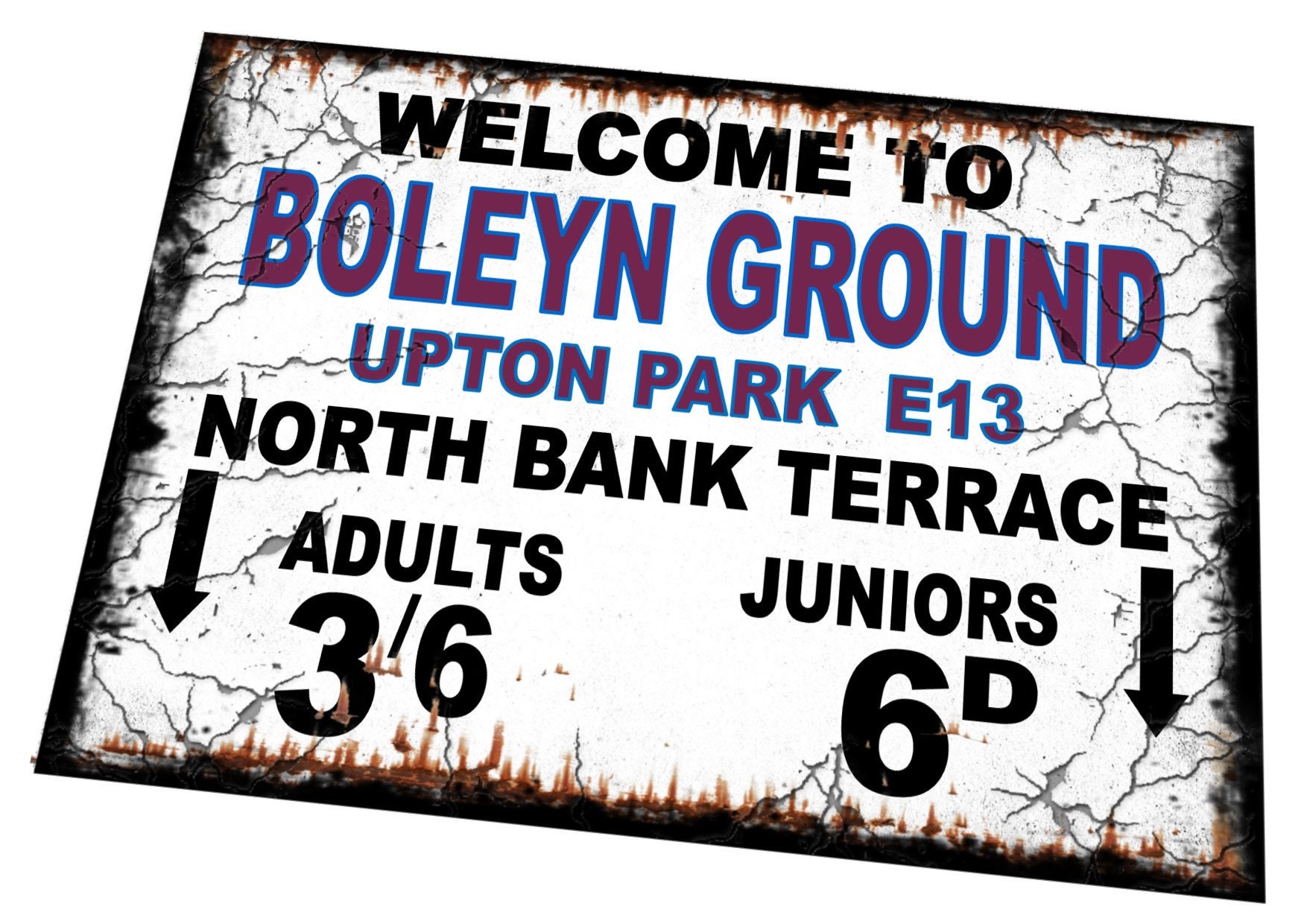 Boleyn Ground Upton Park West Ham Football Turnstile Sign Reproduction ...