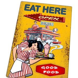 American Diner Metal Sign, Diner Advertising Metal Sign, vintage style metal diner sign, 1950s dinner sign, Americana Dining Sign,