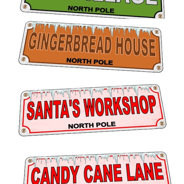 Christmas Signs Candy Cane Lane, Gingerbread House. Elf Street, Tree Shop Santa's Workshop Christmas Retro Vintage Metal Sign Wall Plaques