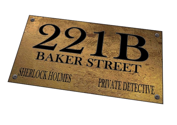 Baker Street Sherlock Holmes Sign Reproduction Baker Street Door Sign 221B  Door Sign 15cm x 29cm Aged Brass Effect