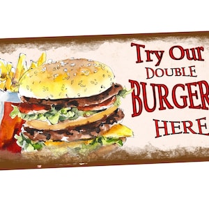 Burgers Retro Diner Style Sign Diner Sign Metal Vintage Style Retro Bistro Restaurant Sign