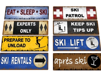 Rustic Ski Resort Metal Sign: Vintage Style Ski Lodge Decor