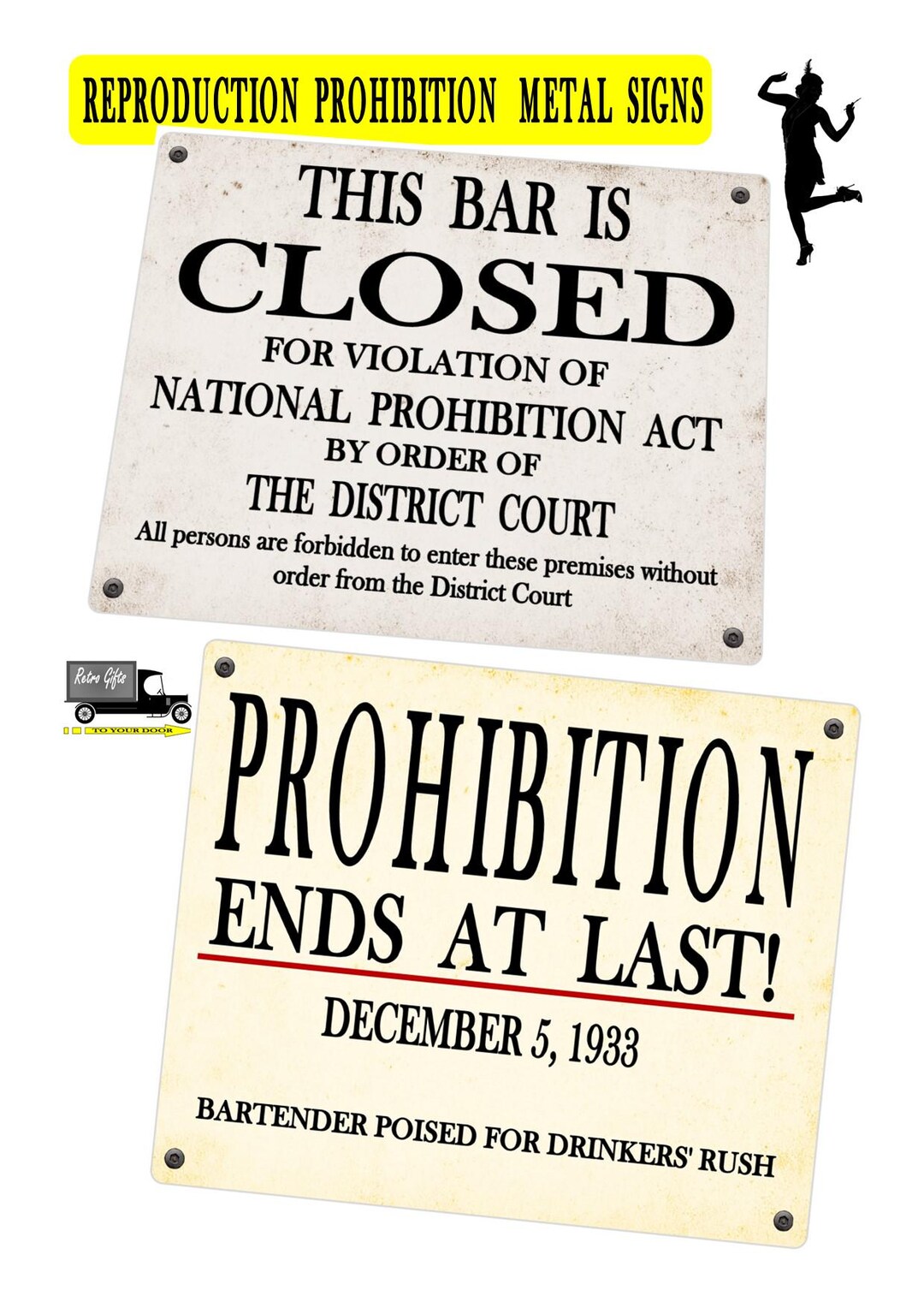 Vintage Style Reproduction Prohibition Metal Signs, Novelty Prohibition ...