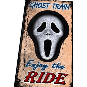 Geisterzug Vintage Jahrmarkt Karneval Schild Retro Vintage Stil Kirmes Geisterzug Fahrt Schild Haunted House Fahrt Schild