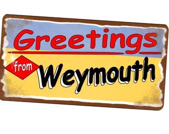Weymouth Retro Sign Vintage Style Metal Sign 15cm x 29cm Metal Sign Aged Metal Sign Holiday Sign