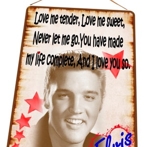 Retro Elvis Presley Sign 1950s Vintage Music Sign Love Me Tender Elvis Sign Retro Pop Sign Wall Plaque