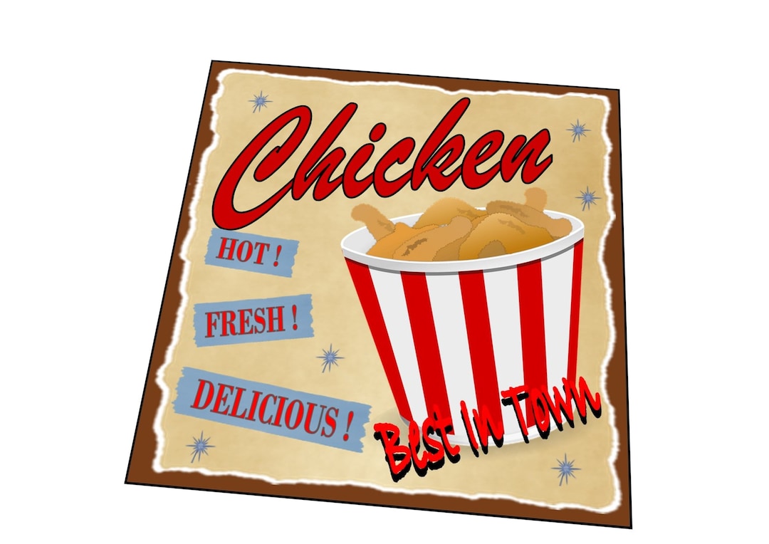 Fried Chicken Diner Sign Aged Effect Wall Plaque Sign Vintage Style ...