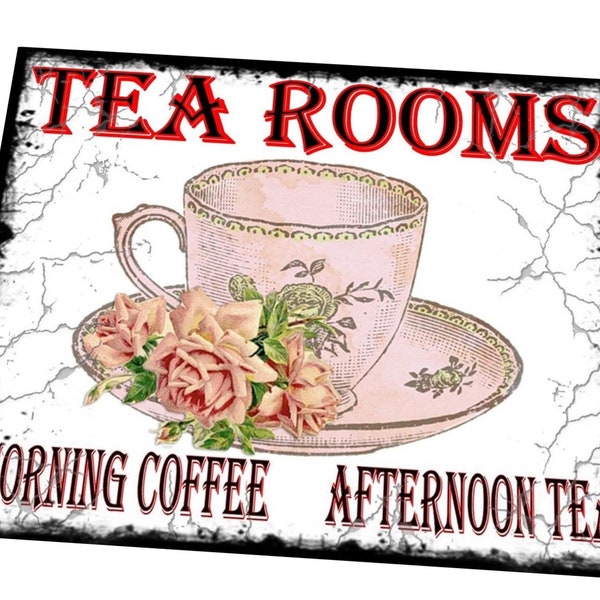 Retro Tea Room Sign Vintage Style Style Fresh Tea Here Sign Retro Café Sign Vintage Style Sign