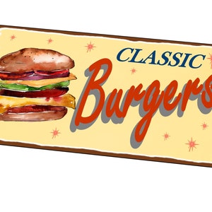 Café Burgers Retro Style Sign Restaurant Sign Metal Vintage Style Retro Diner Food Sign