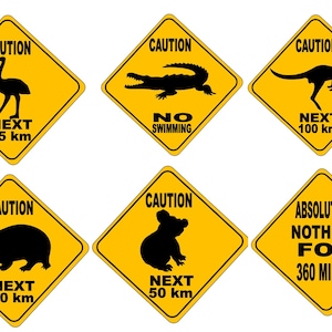 Cartelli stradali australiani Cartelli stradali australiani divertenti e innovativi Canguro Koala Coccodrillo Wombat Cartelli dell'Outback australiano