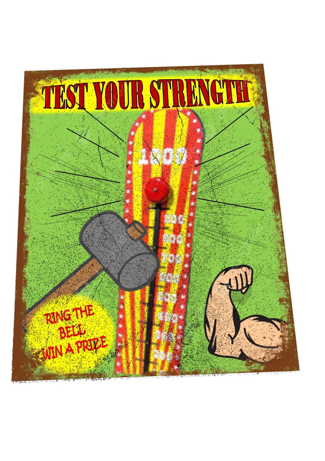 Machine Strength Sign High Striker Fairground Machine Sign, Carnival Strength Tester, Fun ...