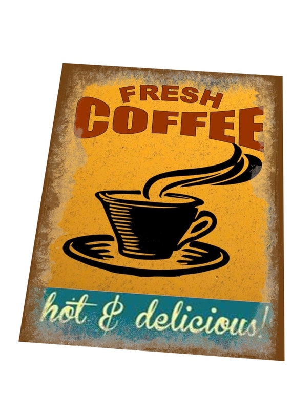 thumbnail interactive-video image 1 of Vintage Retro Coffee Metal Plaque Wall Sign – 6x8 Inch, Made In UK, Kitchen Cafe Gift Decor 1 of 3