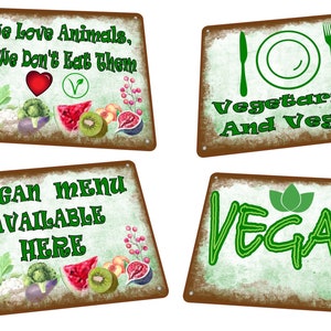 Vegan & Vegetarian Menu Signs Retro Aged Effect Metal Sign Plant Based Food Sign Vegetarian Menu Vegan Food