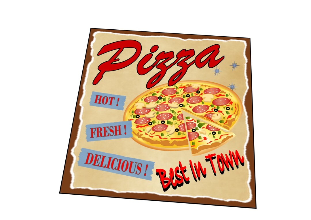 Targa in metallo retrò con scritta Hot Pizza Pie Italian Food
