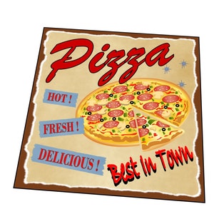 Pizza Diner Sign Aged Effect Wall Plaque Sign Vintage Style Diner Sign 20cm x 20cm Printed on Aluminium