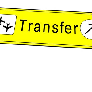 Riproduzione del cartello dei trasferimenti aeroportuali, novità del cartello dell'aeroporto, divertente novità del cartello dell'aeroporto