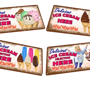 Cartello per gelato Cartello per gelato in stile retrò vintage Lolly Mr Whippy Sundae Cornet Cartello per gelato 15 cm x 29 cm Targa in metallo