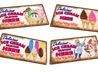 Ice Cream Signs Retro Vintage Style Ice Cream Sign Lolly Mr Whippy Sundae Cornet Ice Cream Sign 15cm x 29cm Metal Sign