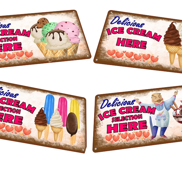 Ice Cream Signs Retro Vintage Style Ice Cream Sign Lolly Mr Whippy Sundae Cornet Ice Cream Sign 15cm x 29cm Metal Sign