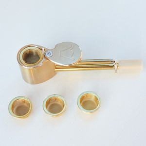 Aloha Punchbowl Shaka Mini Pipe - Brass Pipe with Snug-Fitting Replaceable Screen, Poker, Tar Trap, Closeable Lid, 4 Screens Made in Hawaii