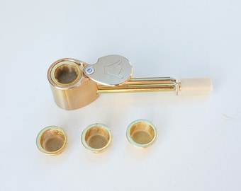 Aloha Punchbowl Shaka Mini Pipe - Brass Pipe with Snug-Fitting Replaceable Screen, Poker, Tar Trap, Closeable Lid, 4 Screens Made in Hawaii