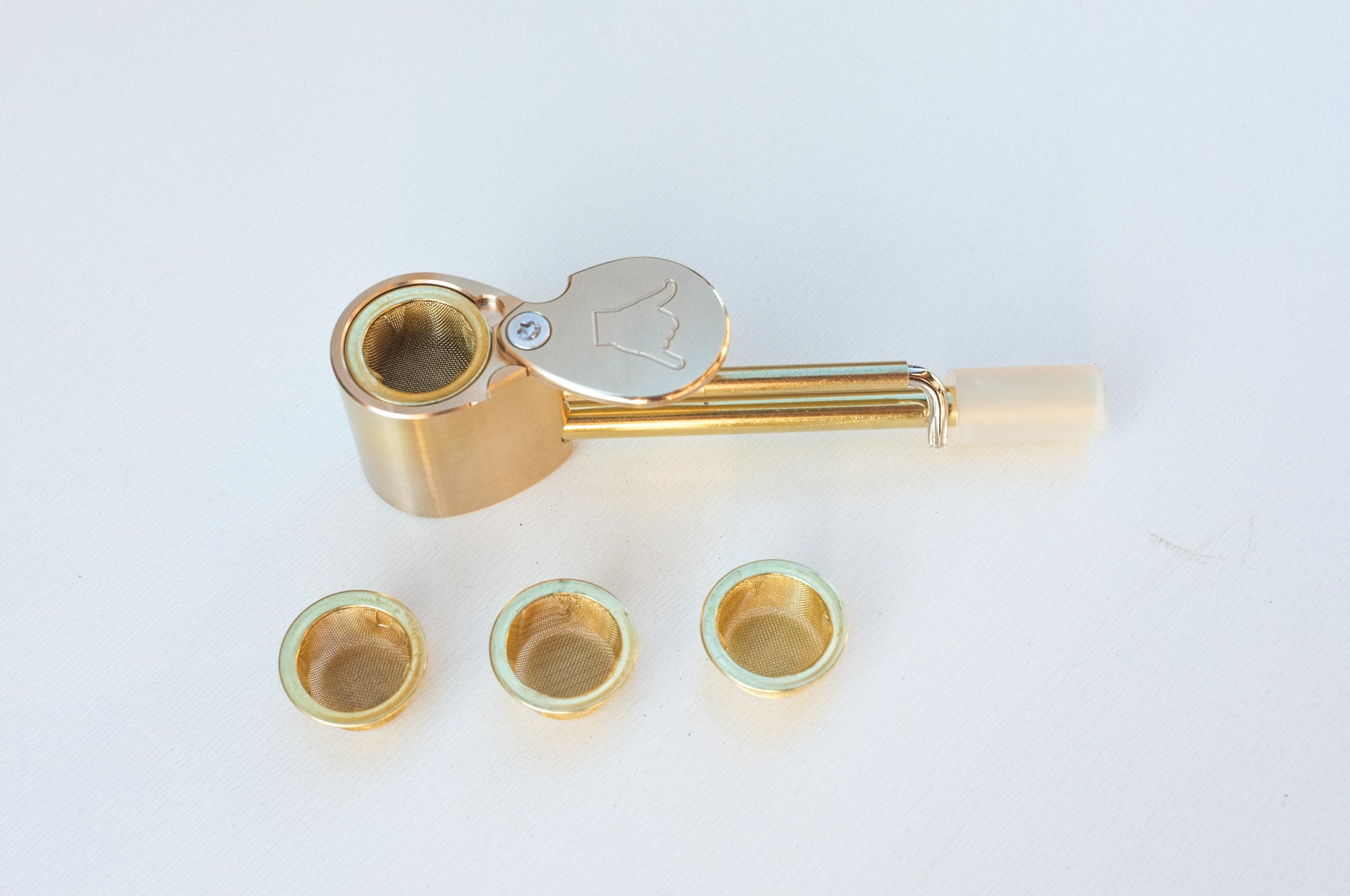 Brass Tobacco Smoking Proto Pipe style w/ Stash Storage Cylinder Chamber  Gold