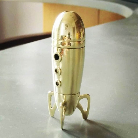 Shaka Brass Smoking Pipe Unique All-in-One Improved Proto Pipe w Built-in Poker