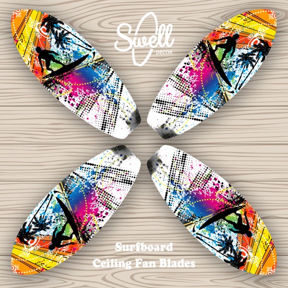 Surfboard Ceiling Fan Blades W Motor Surf Grunge Surfboard Ceiling Fan Blades W Motor, Surf Ceiling Fan