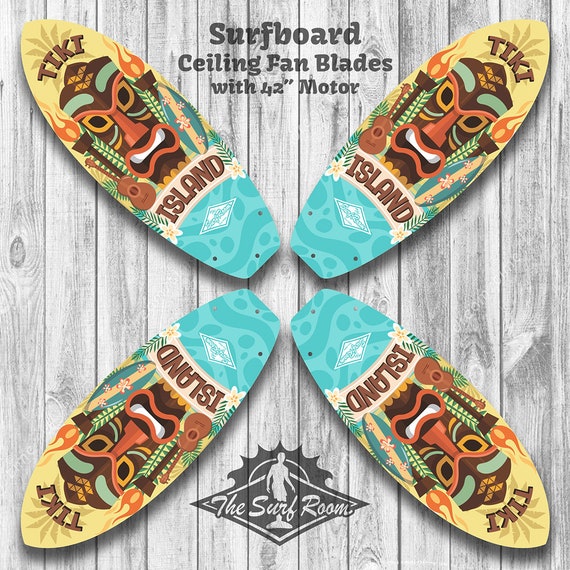 Surfboard Ceiling Fan Blades W Motor Tiki Island Surfboard Ceiling Fan Blades W Motor, Surf Ceiling Fan