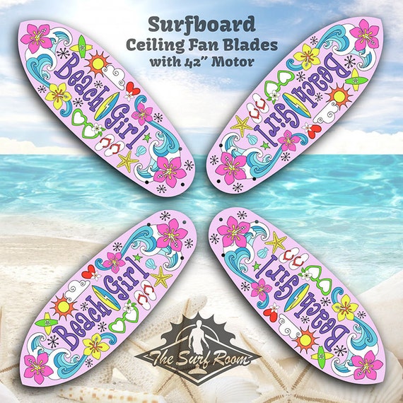 Beach Girl Surfboard Ceiling Fan Blades Motor