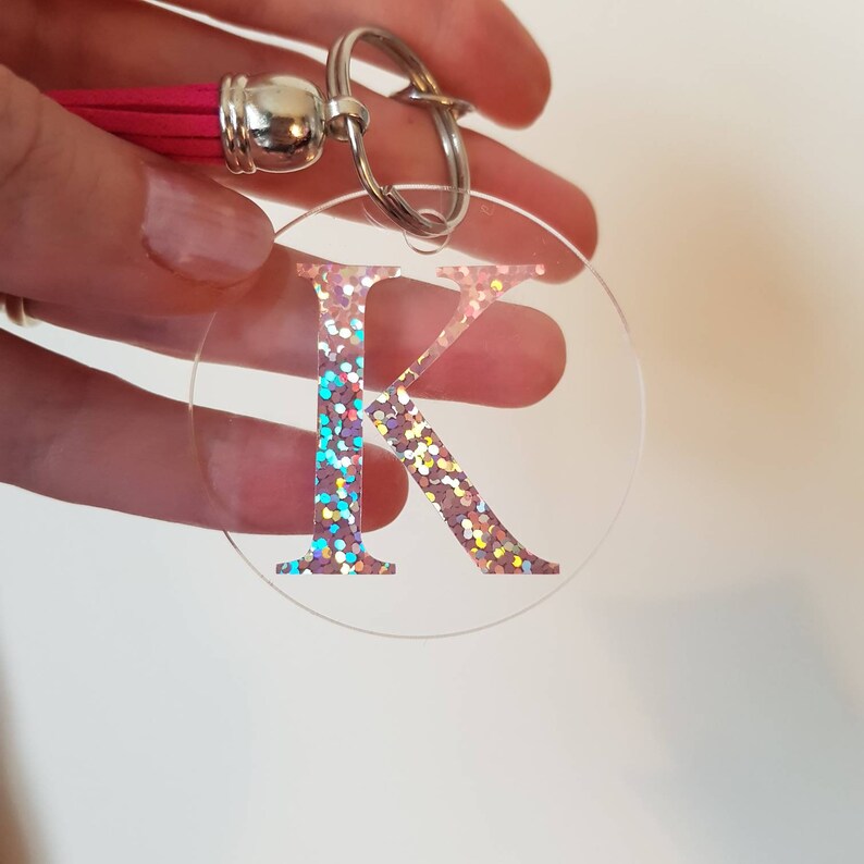 small gift keychain present Initial acrylic keyring with tassel