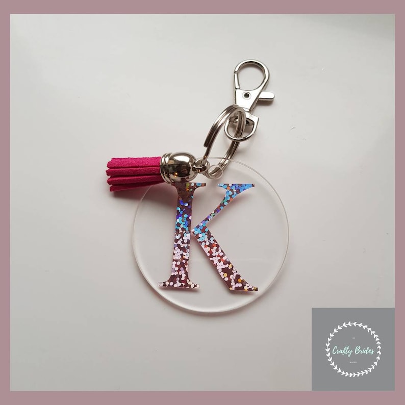 small gift keychain present Initial acrylic keyring with tassel