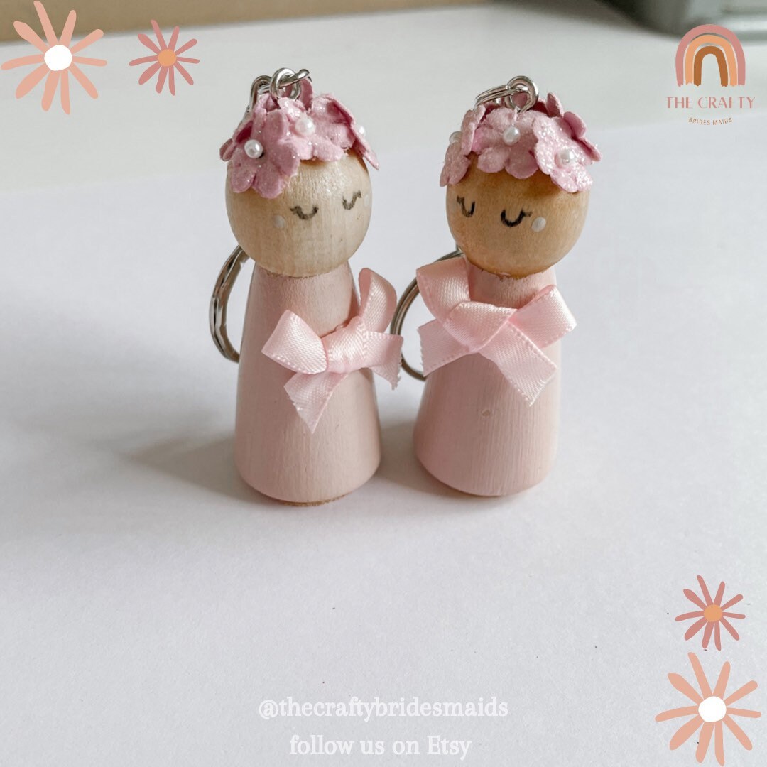 Twin Peg Doll Keyrings in Pink Etsy