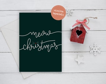 Greeting card - Typography Meow Christmas with envelope, Greting card with envelope