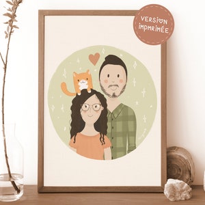 Family portrait poster, personalized illustration, personalized drawing, customizable poster, gift idea, animal portrait