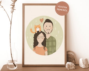 Family portrait poster, personalized illustration, personalized drawing, customizable poster, gift idea, animal portrait