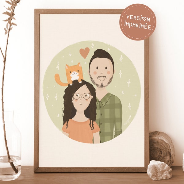 Affiche portrait de famille, illustration personnalisée, dessin personnalisé, affiche personnalisable, idée cadeau, portrait d'animaux