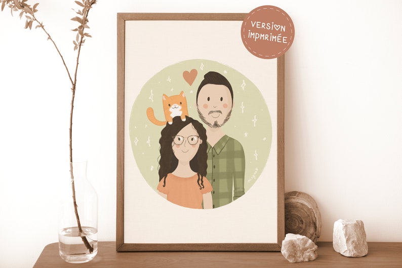 Family portrait poster, personalized illustration, personalized drawing, customizable poster, gift idea, animal portrait image 1