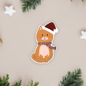 Christmas cat sticker, Waterproof sticker, matte sticker, cute sticker, individual sticker