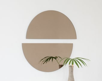 Set of 2 Luna™ Half-Moon Semi-circular Bronze Tinted Frameless Minimalist Round Mirrors