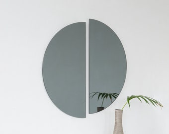 Set of 2 Luna™ Semicircular Black Tinted Contemporary Round Frameless Mirrors