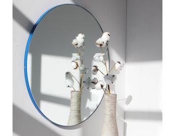 Orbis™ Round Minimalist Mirror with Modern Blue Frame