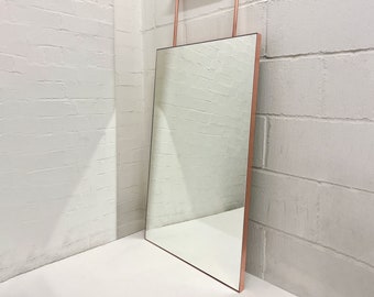 Quadris™ Ceiling Suspended Rectangular Modern Mirror with Brushed Copper Frame